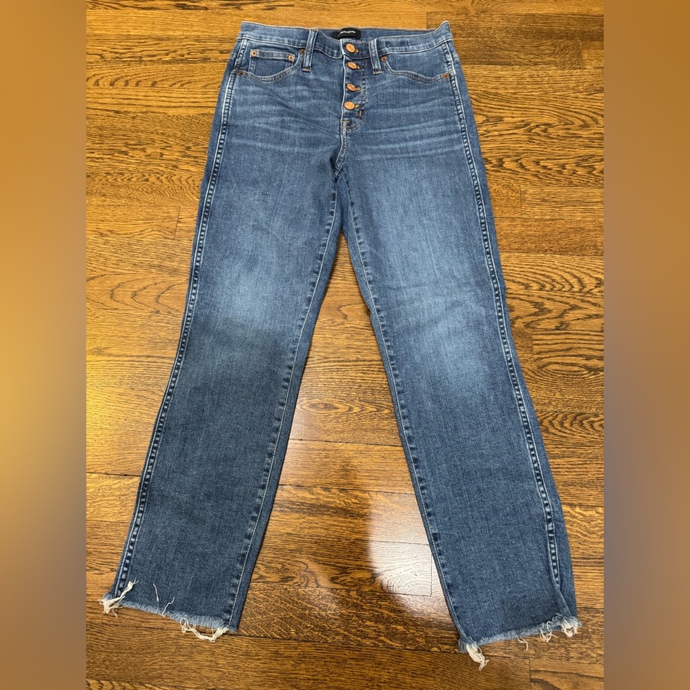 J. Crew Straight Leg Mid-Blue Button-Fly Jeans